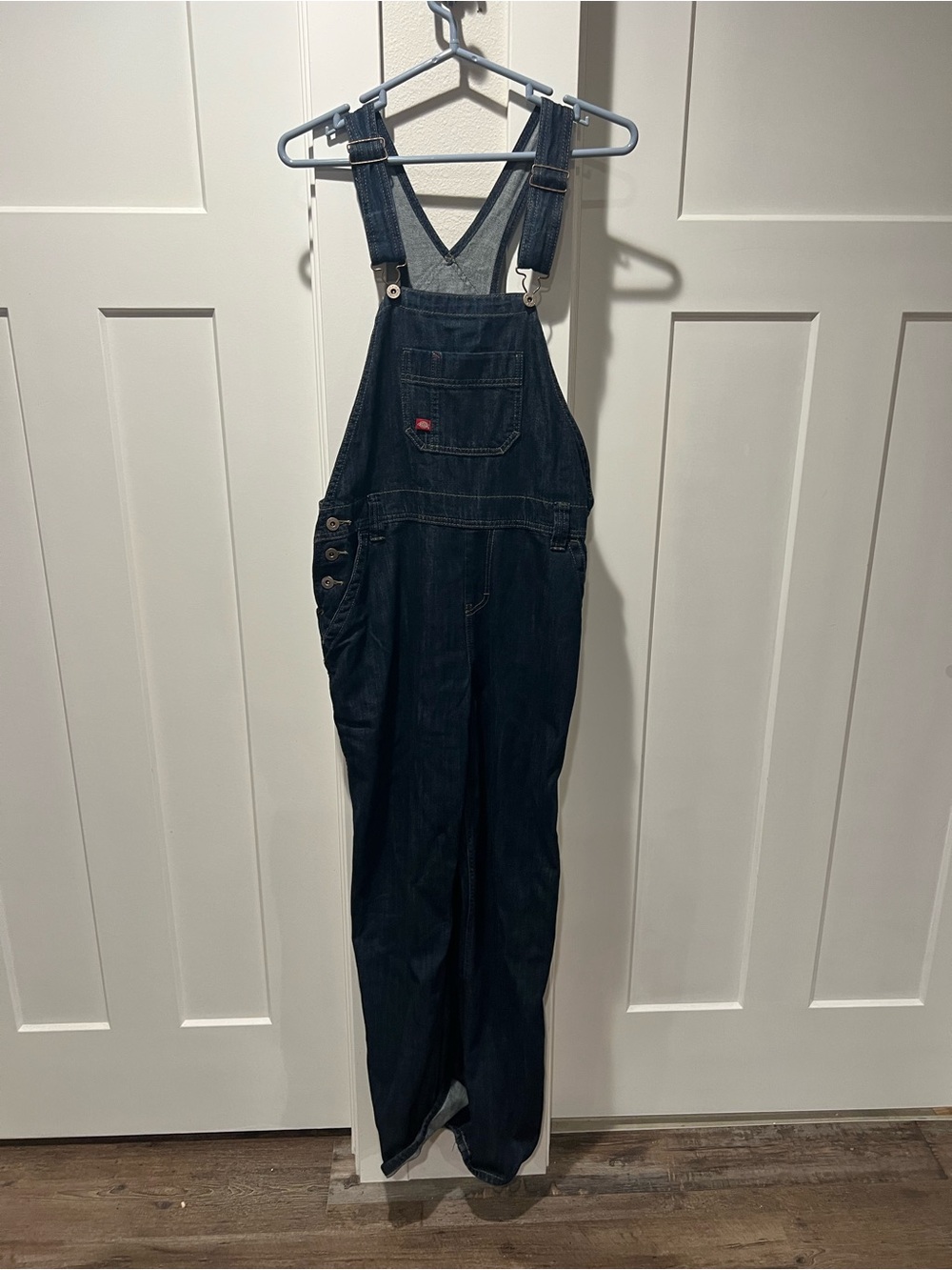 Womens Dickies Dark Wash Denim Overalls with Front Pocket